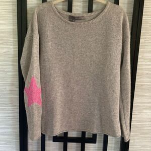 360 Sweater 100% cashmere gray sweater with pink stars size XS oversized